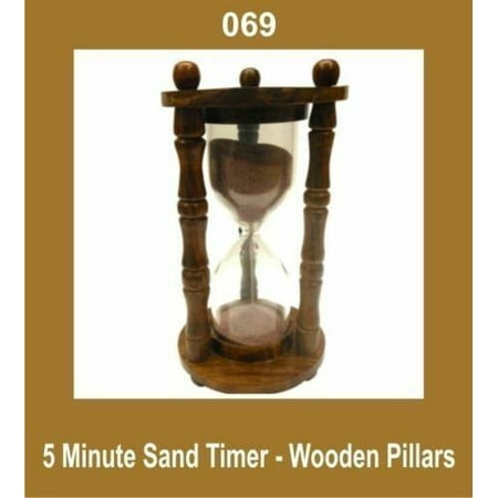 

New 5 Minute Sand Timer Wooden Pillars Nautical Office Home Decor