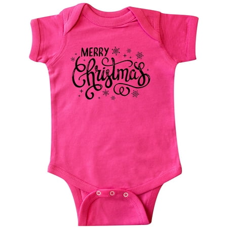 

Inktastic Merry Christmas Hand Lettering with Snowflakes in Black Gift Baby Boy or Baby Girl Bodysuit