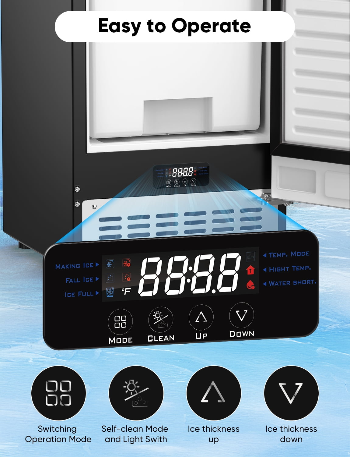 Coolski 15" W Commercial Under Counter Ice Maker, 100 lbs/Day, Bulit-in Machine