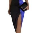 thumbnail image 3 of Mytrendy Women Color Block Sequins Bodycon Side Slit Party Dress Sexy V-Neck Short Sleeve Midi Dress, 3 of 4