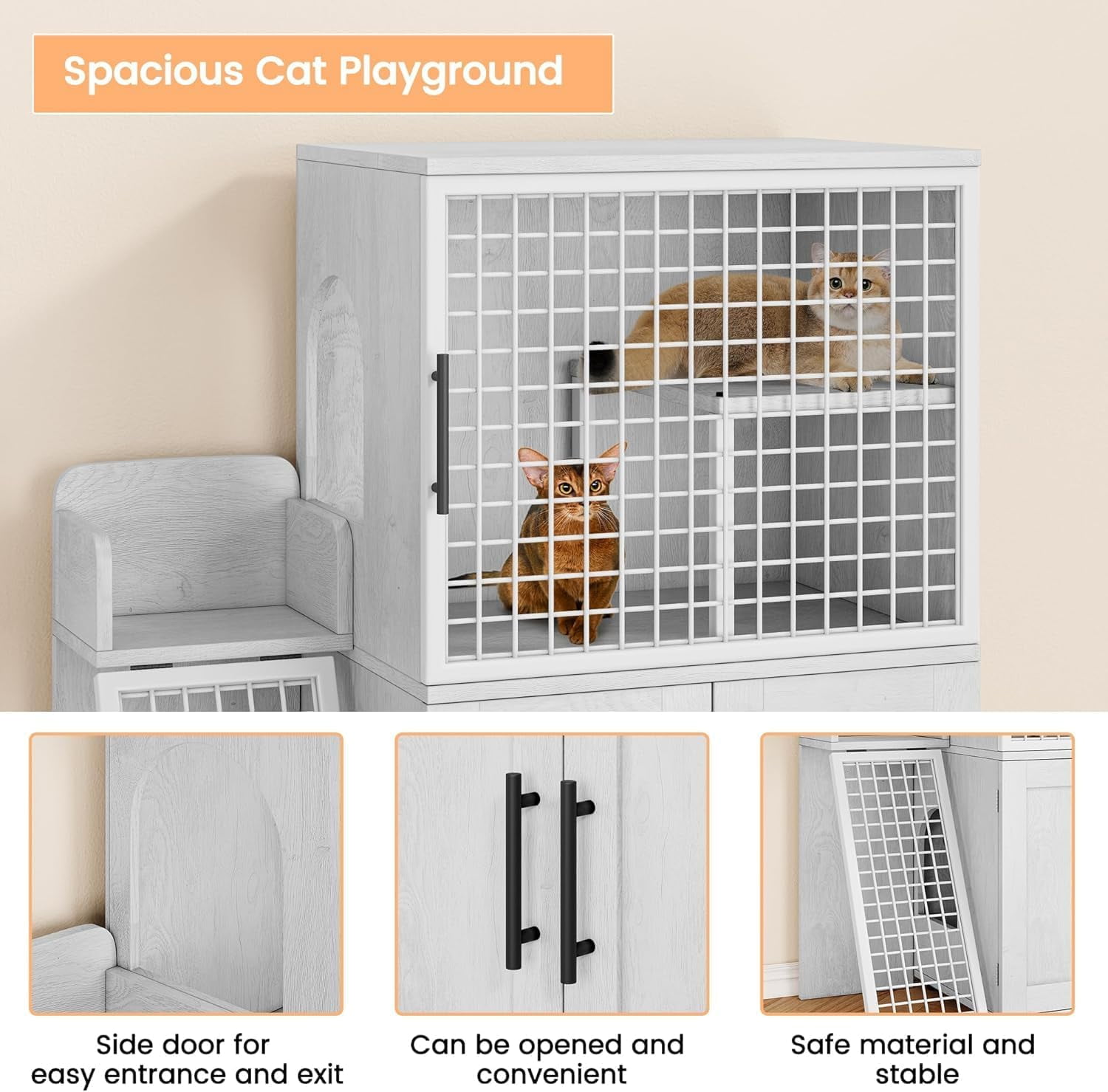 Modern Villa Litter Box Enclosure with Platform – Double Layer Hidden Furniture for Indoor Cats, Washroom Cat House with Ladder, 33.5" L x 17.9" W x 41.9" H, Stylish Enclosed Cat Litter Box