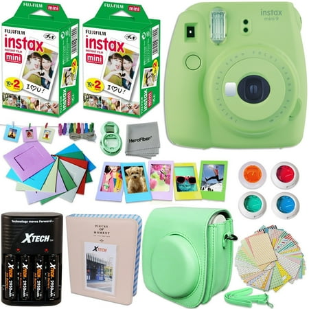 - FujiFilm Instax Mini 9 Camera GREEN + Accessories KIT for Fujifilm Instax Mini 9 Camera includes: 40 Instax Film + Custom Case + 4 AA Rechargeable Batteries + Assorted Frames + Photo Album + MORE