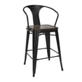 thumbnail image 3 of OFM 161 Collection Industrial Modern 4 Pack 26" Mid Back Metal Stools with Arms and Solid Ash Wood Seats, Galvanized Steel Bar Stools with Oversized Seats, in Black/Walnut (161-26A-BK-WNT-4), 3 of 17