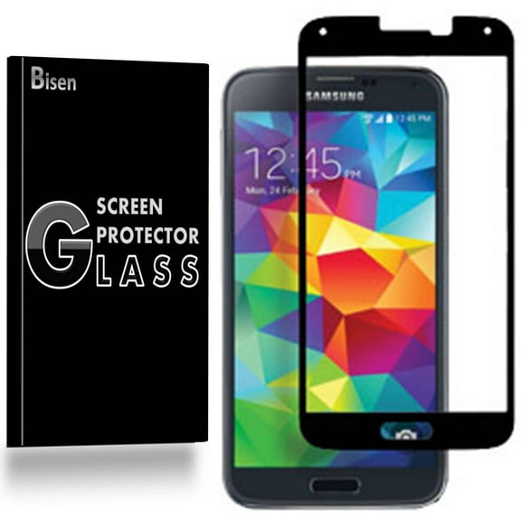 Samsung Galaxy S5 [BISEN] Tempered Glass [Full Coverage] Screen Protector, Edge-To-Edge Protect, Anti-Scratch, Anti-Shock, Shatterproof, Bubble Free
