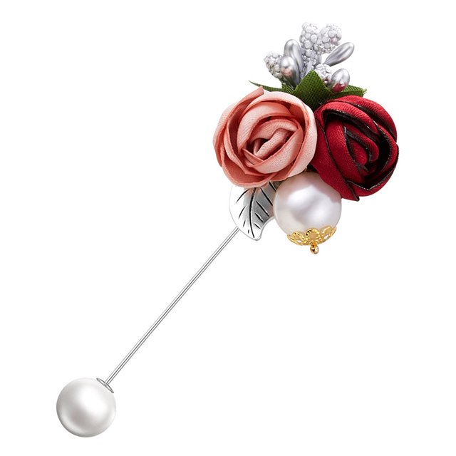 MasteelfCA Double Rose Flower Pearl Cloth Flower Word Pin Brooch Jewelry Ladies Brooch