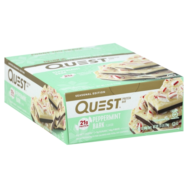 Quest Nutrition Protein Bar, Peppermint Bark, 12 Bars, 2.12 oz (60 g