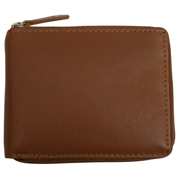 Men's Zipper RFID Blocking Premium Leather Zip-Around ID Bifold Wallet by Swiss Marshall