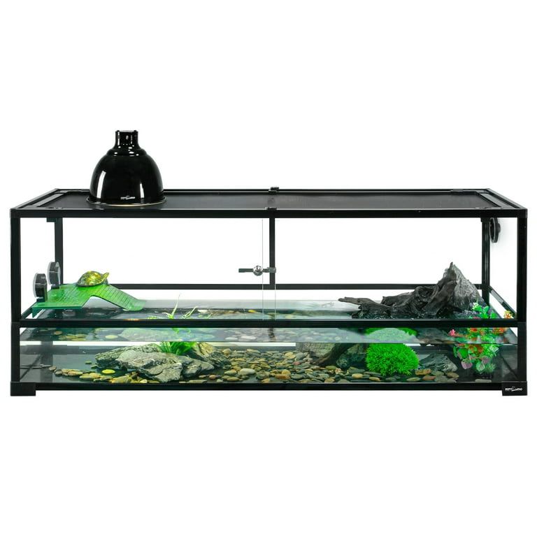 Guzzlo Large Turtle Tank Aquarium, 67 Gallon, 48×18×18, with Drainage  System 