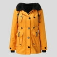 thumbnail image 2 of Womens Winter Coats Women Plus Size Daily Winter Coat Lapel Collar Long Sleeve Jacket Vintage Thicken Coat Jacket Warm Hooded Thick Padded Outerwear Coats for Women Yellow XXXL, 2 of 5