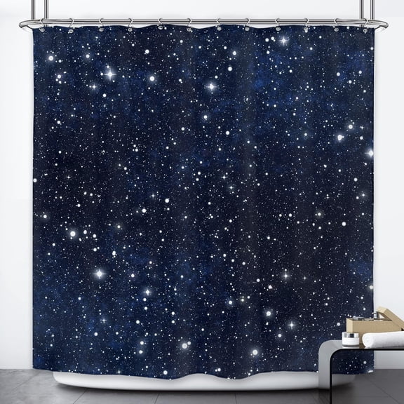 Night Sky Space Shower Curtain (No Glitter) Star Bathroom Decor 72Wx72H Inch Backdrop Dark Blue Cosmic Starry Fantasy Galaxy Universe Space Fabric Waterproof 12 Plastic HooksRY-KKCQ