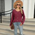 thumbnail image 4 of Suéteres Ligeros para Mujer 2025, Camiseta Henley de Larga, Blusa Informal de Cuello Redondo para Otoño. Vino Tinto M, 4 of 10