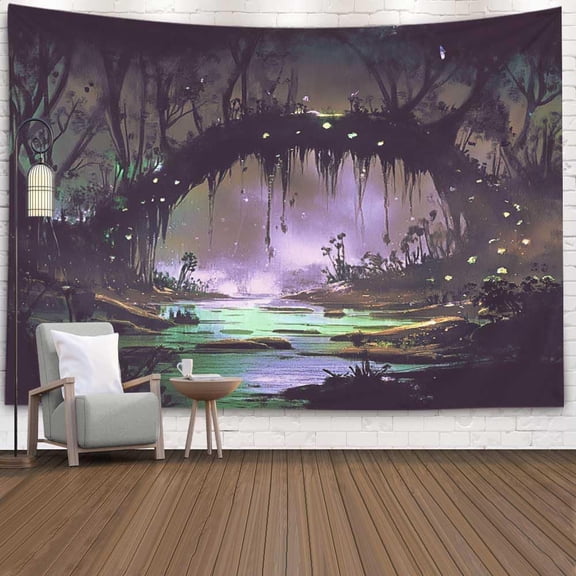 Gojian Forest Tapestry Wall Hanging - Green Misty Pine Tree Nature Wall Art, Tapestries BoHo Decor for Living Room & Bedroom Spaces