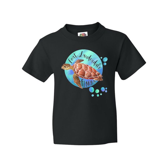 Inktastic Fort Lauderdale, Florida Swimming Sea Turtle with Bubbles Youth T-Shirt