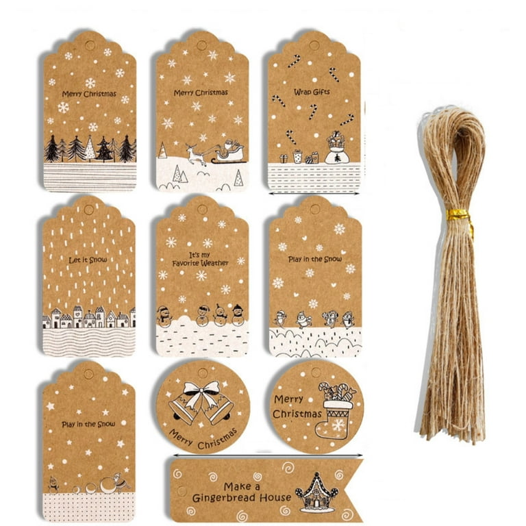 Latady 100 Pcs Christmas Paper Tags Kraft Gift Tags Hang Labels with Plaid  Snowflake Christmas Tree Elk Patterns and Twine Rope for New Year Christmas  Decoration 