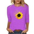 thumbnail image 1 of CEHVOM T-shirt Imprimé Mode pour Femmes Manches 3/4 Mi-Longues Blouse Col Rond Tops Décontractés Liquidation, 1 of 4