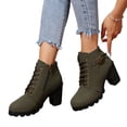 thumbnail image 4 of OKBOP Women's Chunky Ankle Boots Faux Suede Combat Lace-Up Ankle-High Winter, 4 of 5