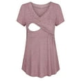 thumbnail image 2 of Olyvenn Womens V Neck Short Sleeve Nursing Tops Maternity Breastfeeding Shirts Comfy Soft Tunics Pregnancy Clothes Pink 10, 2 of 6