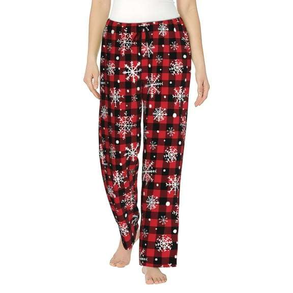 Logiee Buffalo Plaid Snowflakes Print Women Pajama Pants,Comfy Pj Bottom with Pockets & Drawstring,Stretch Casual Sleepwear-Small