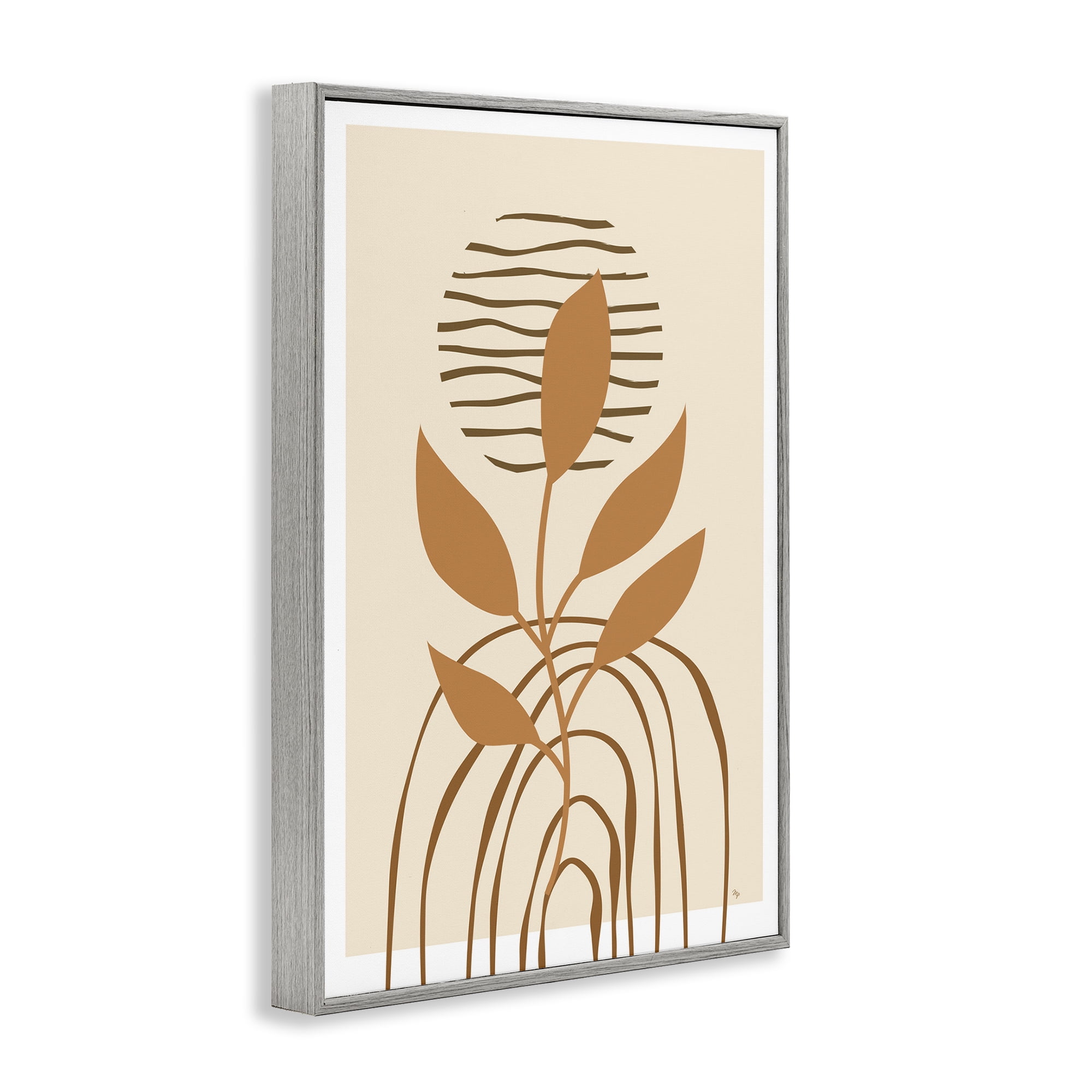 Stupell Industries Minimal Leaf Sprig Botanical & Floral Painting Gray Framed Art Print Wall Art, 12 x 18