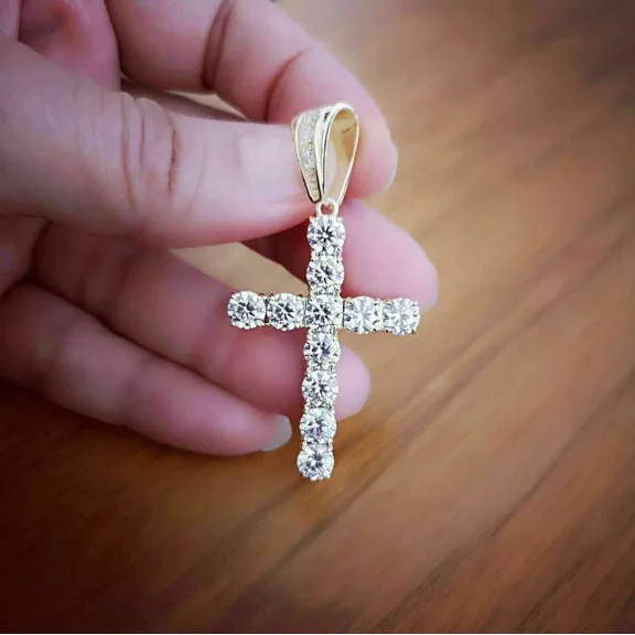 Cross Pendant 2Ct Round Cut Lab Created Diamond Women's 14K Yellow Gold Plated