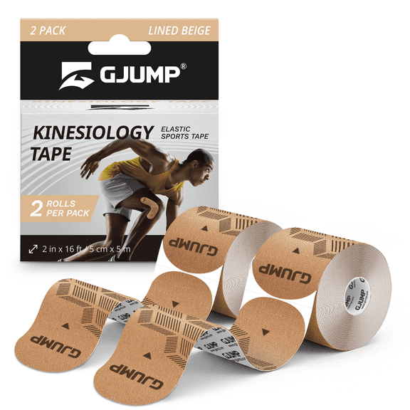 GJUMP Kinesiology Tape 2 Rolls, Cotton Elastic Premium Athletic Tape, 33 ft 40 Precut Strips in Total