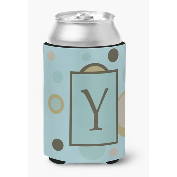 Letter Y Initial Monogram - Blue Dots Can or Bottle Beverage Insulator Hugger