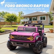 iYofe 24V 2 Seater Ride on Cars, Licensed Ford Bronco Raptor Powered Ride on Toy Truck with Remote Control, 4 Wheels Spring Suspension, Bluetooth Music, LED Light, Electric Car for Kids 3-8, Pink