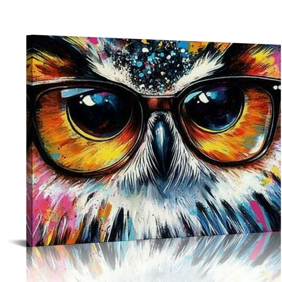 FCXZI Canvas Wall Art For Bedroom Office Wall Decor, Colorful Owl Wall Decorations For Living Room Painting Pictures Artwork For Modern Prints Home Decor 16x12in