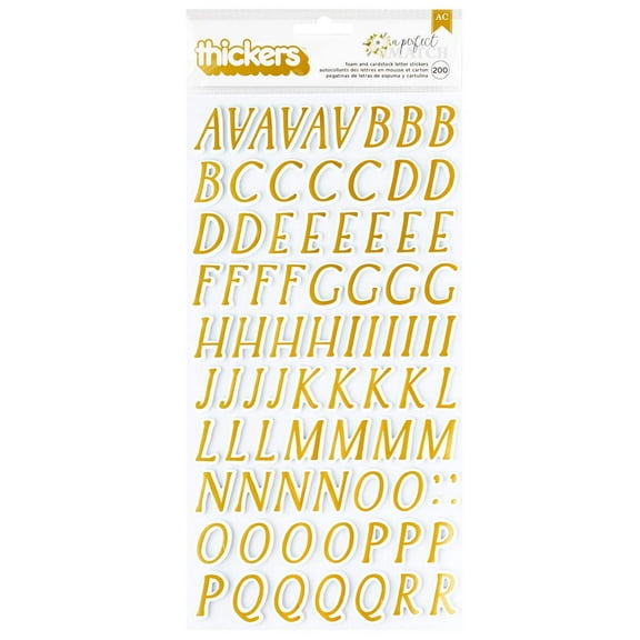 American Crafts A Perfect Match Thickers Stickers 200/Pkg-Alpha, Gold Foil