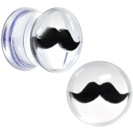 Black Acrylic Plug - Body Candy Acrylic Clear Black Mustache Saddle Plug Set 00 Gauge