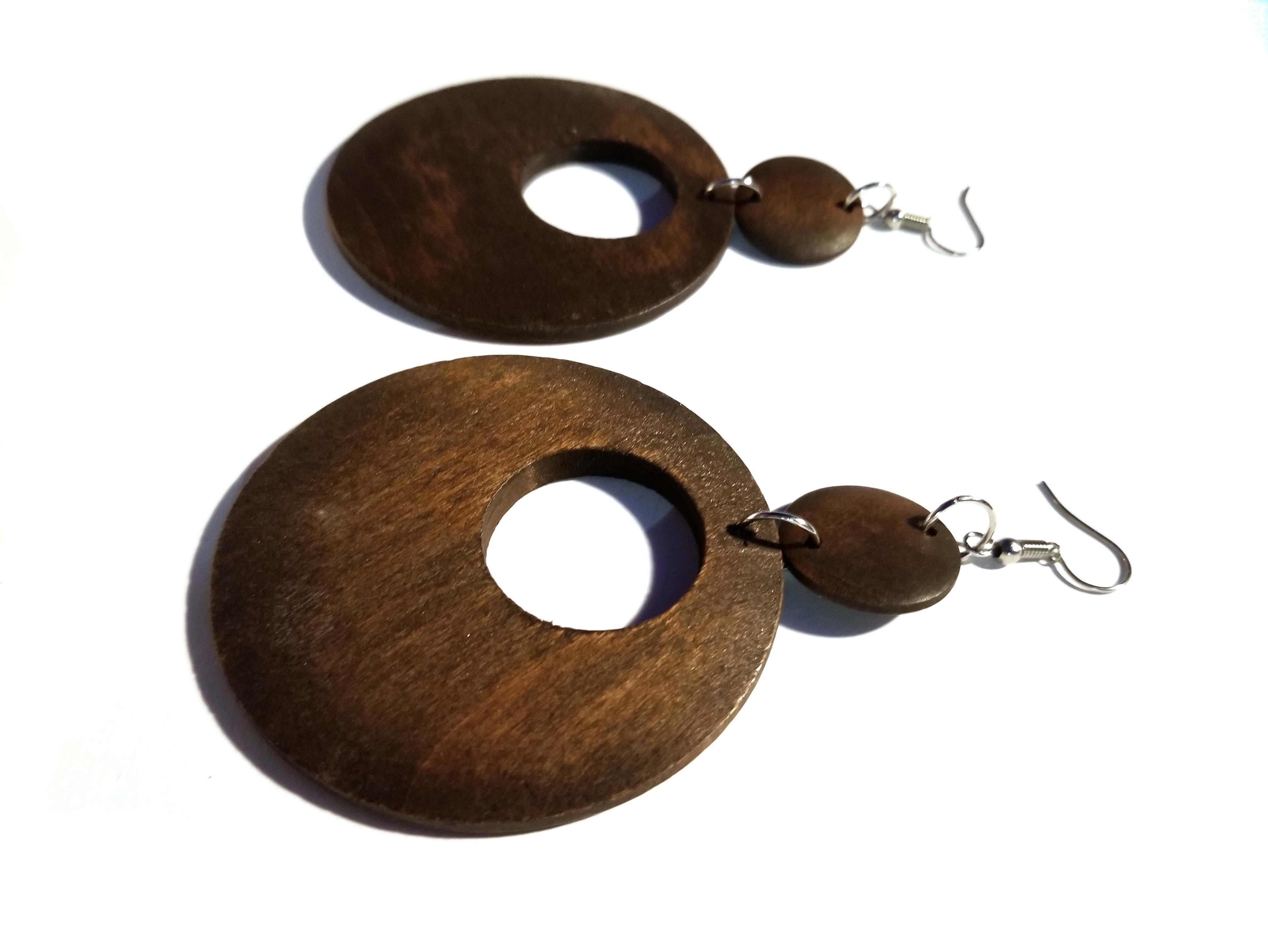 4 Inch Wooden Circle Drop Dangle Earrings For Women – Assorted Colors, Hook Fastening