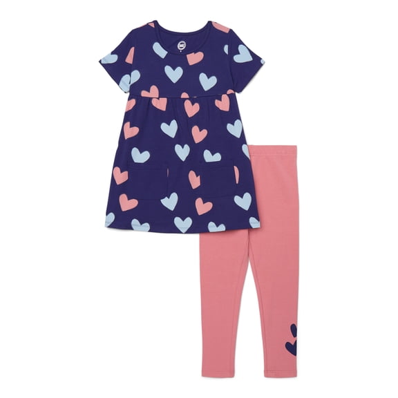 Wonder Nation Little Girls 2-Piece T-Shirt Dress and Leggings Outfit Set, Sizes 4-10
