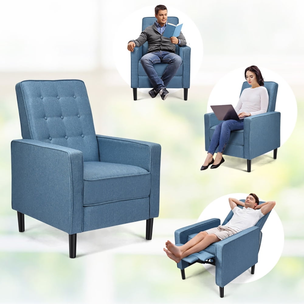 Finihen Accent Chair, Push Back Recliner Arm Chair, Mid-Century Push Back Recliner Chair, for Living Room, Office, Blue Finihen Accent Chair, Push Back Recliner Arm Chair, Mid-Century Push Back Recliner Chair, for Living Room, Office, Blue