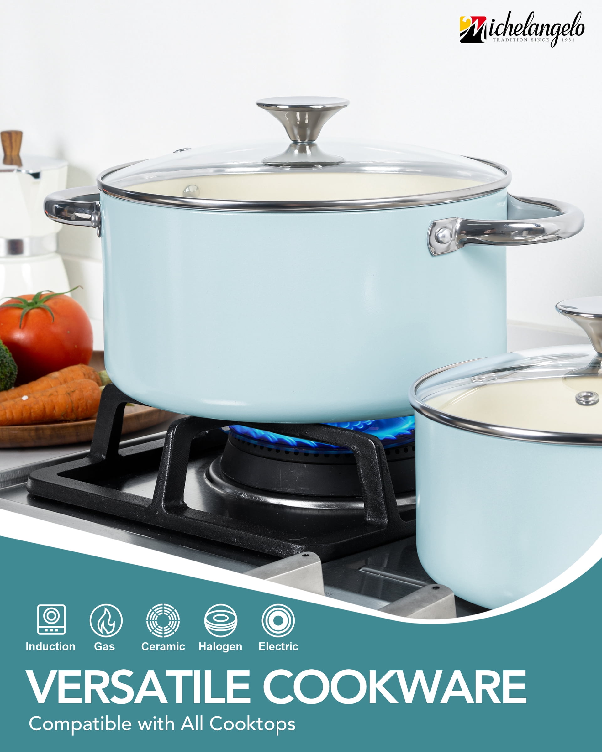 8-Pcs Nonstick Pots and Pans with Lid, Cookware Set, Blue