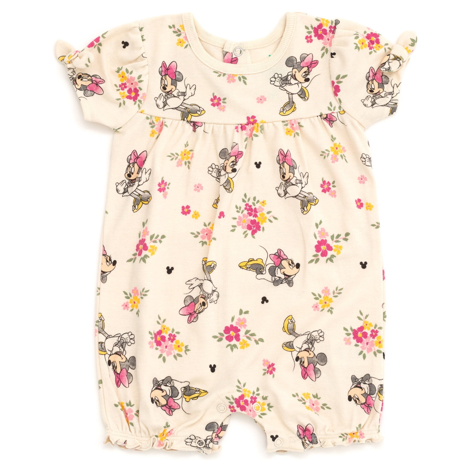 Disney Minnie Mouse Baby Girls' 2-Pack Short Sleeve and Sleeveless Bubble Romper Set Pink and Ivory Minnie Mouse