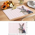 thumbnail image 6 of Easter Rabbit Placemats Set of 2, Watercolor Grey Rabbit Biting A Pink Tulip Floral Pink Plaid Non-Slip Place Mats Washable Table Mats for Kitchen Dining Table Decorations Indoor/Outdoor, 6 of 9
