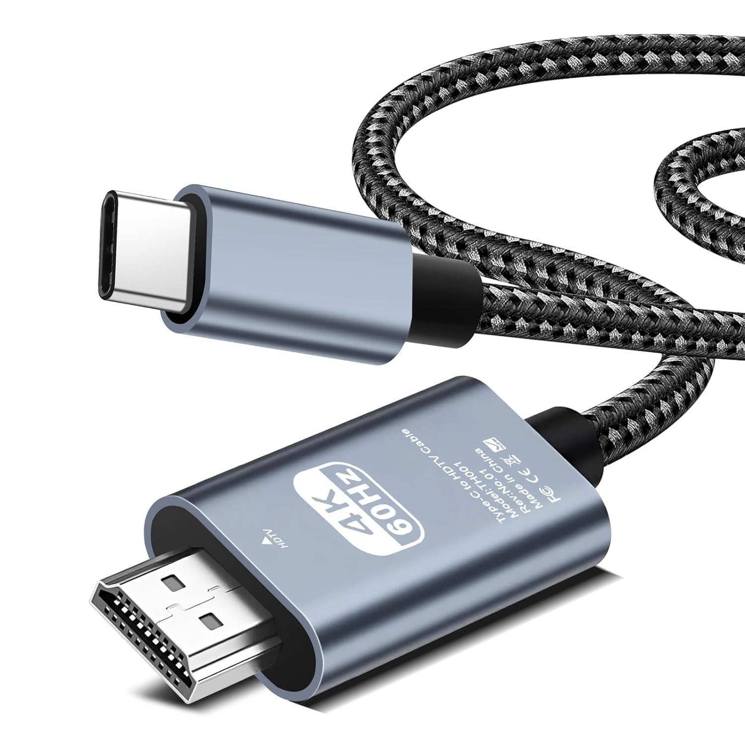 USB C to HDMI Cable 6FT,4K High Speed Type C to HDMI 2.0 Braided Cord, Thunderbolt 3/4/5 Compatible with iPhone 16/15 Series, MacBook Pro/Air, iPad, Surface, Galaxy,XPS