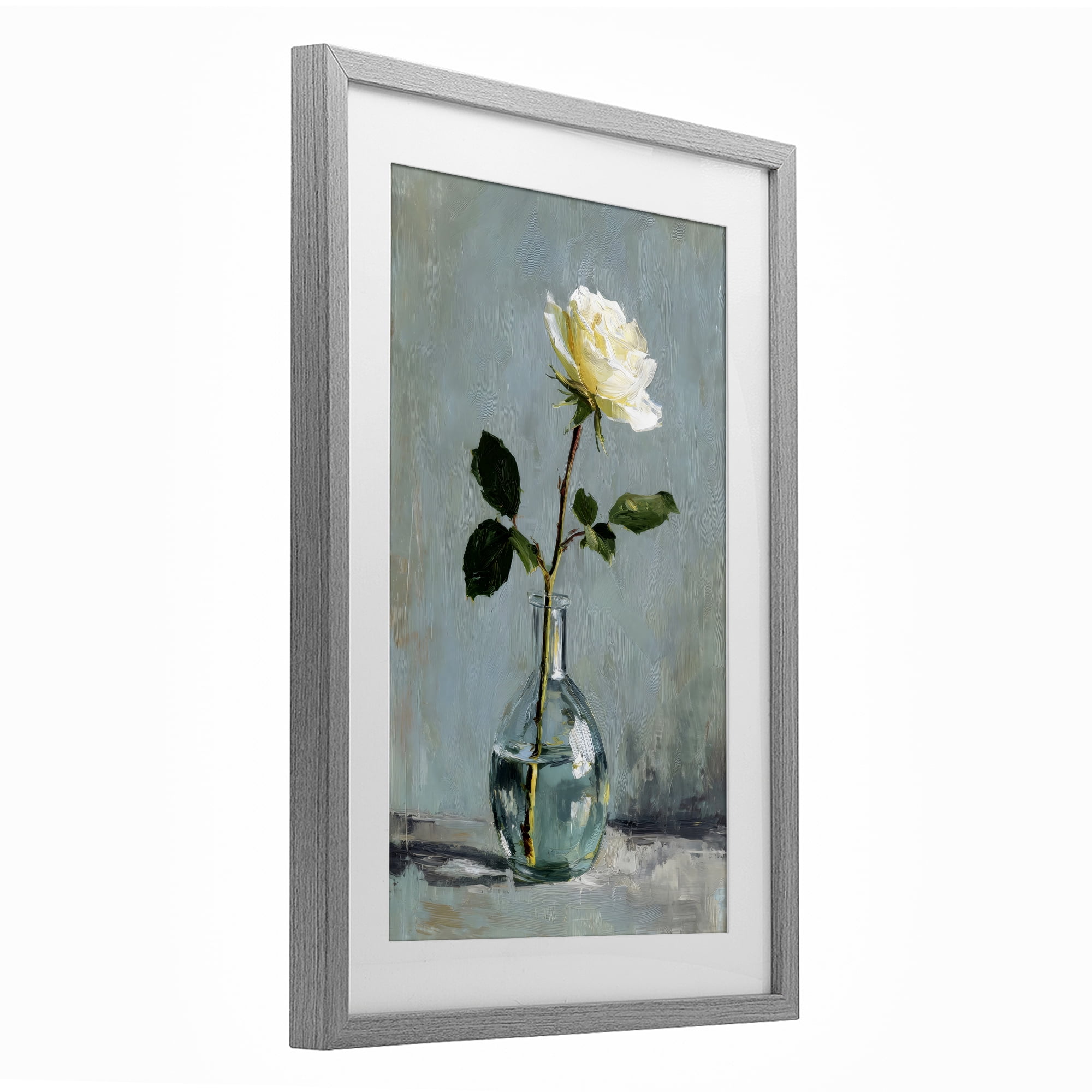 Stupell Industries Sweet White Rose in Vase Gray Framed Print Under Glass, design by Petal Prints Design