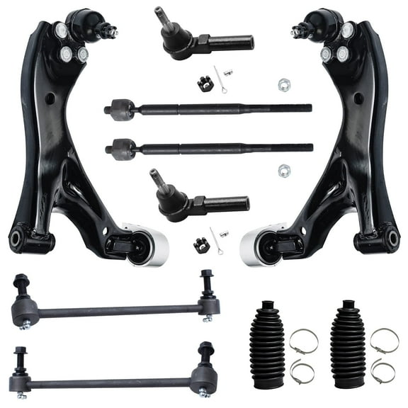 Detroit Axle - Front 10pc Control Arms Kit for 05-07 Chevrolet Equinox Pontiac Torrent, Lower Control Arms w/Ball Joint Tie Rods Sway Bars Boots 2005 2006 2007 Replacement