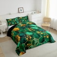 thumbnail image 3 of Manfei Mgeometric Eaethetic Art Queen Comforter Set,Marble Print Bedding Sets,Green Hexagon Gold Leaves Bedding Comforter Set For Teens,Microfiber Bedroom Decor Reversible,3pcs, 3 of 8