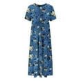 thumbnail image 5 of LOVZFMLL Summer Dresses for Women Short Sleeve A-Line Maxi Dresses Casual Floral Boho T-Shirt Dresses Flowy Beach Sundresses with Pockets Navy B XL, 5 of 5
