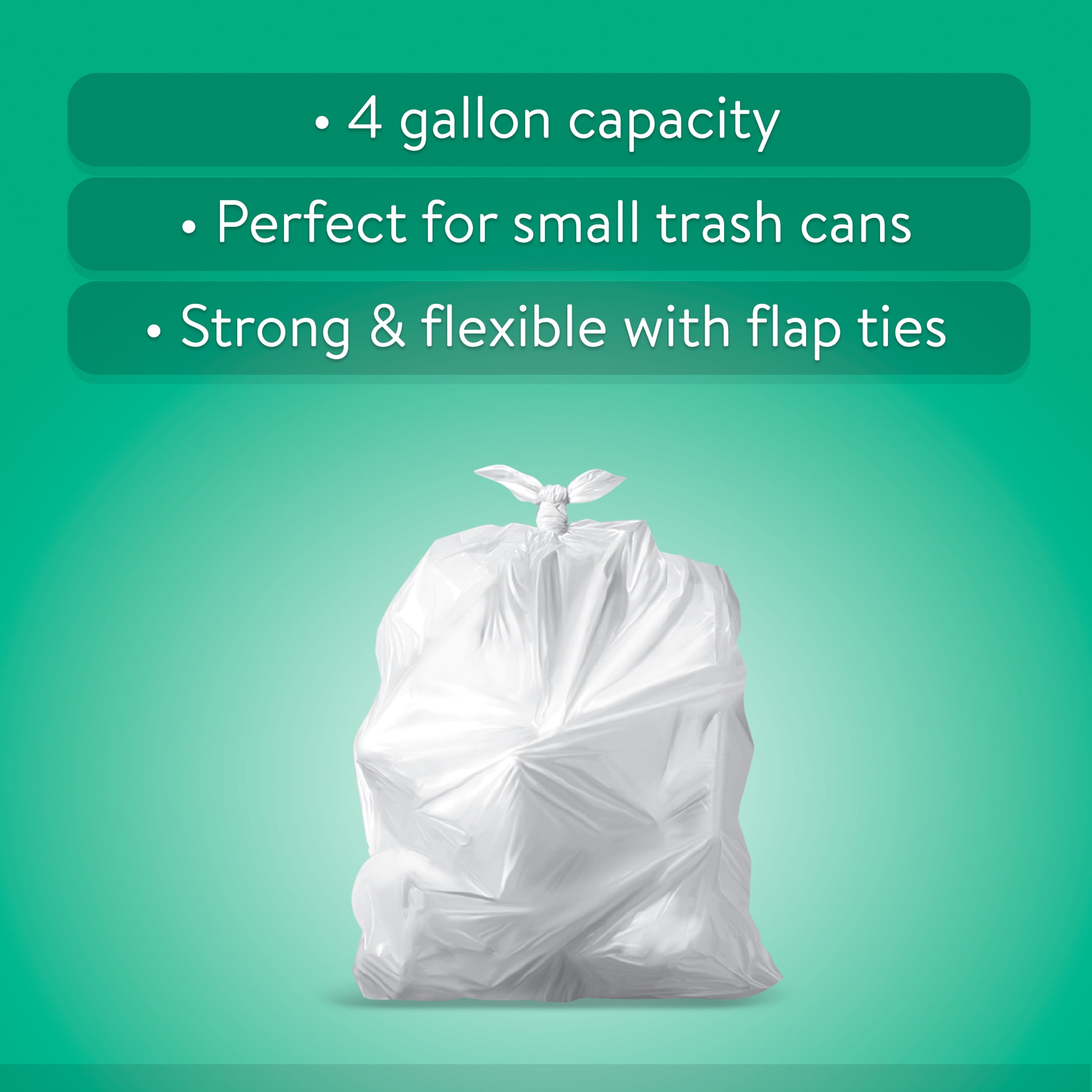 Great Value Small Trash Flap Tie Bags, 4 Gallon, 40 Count