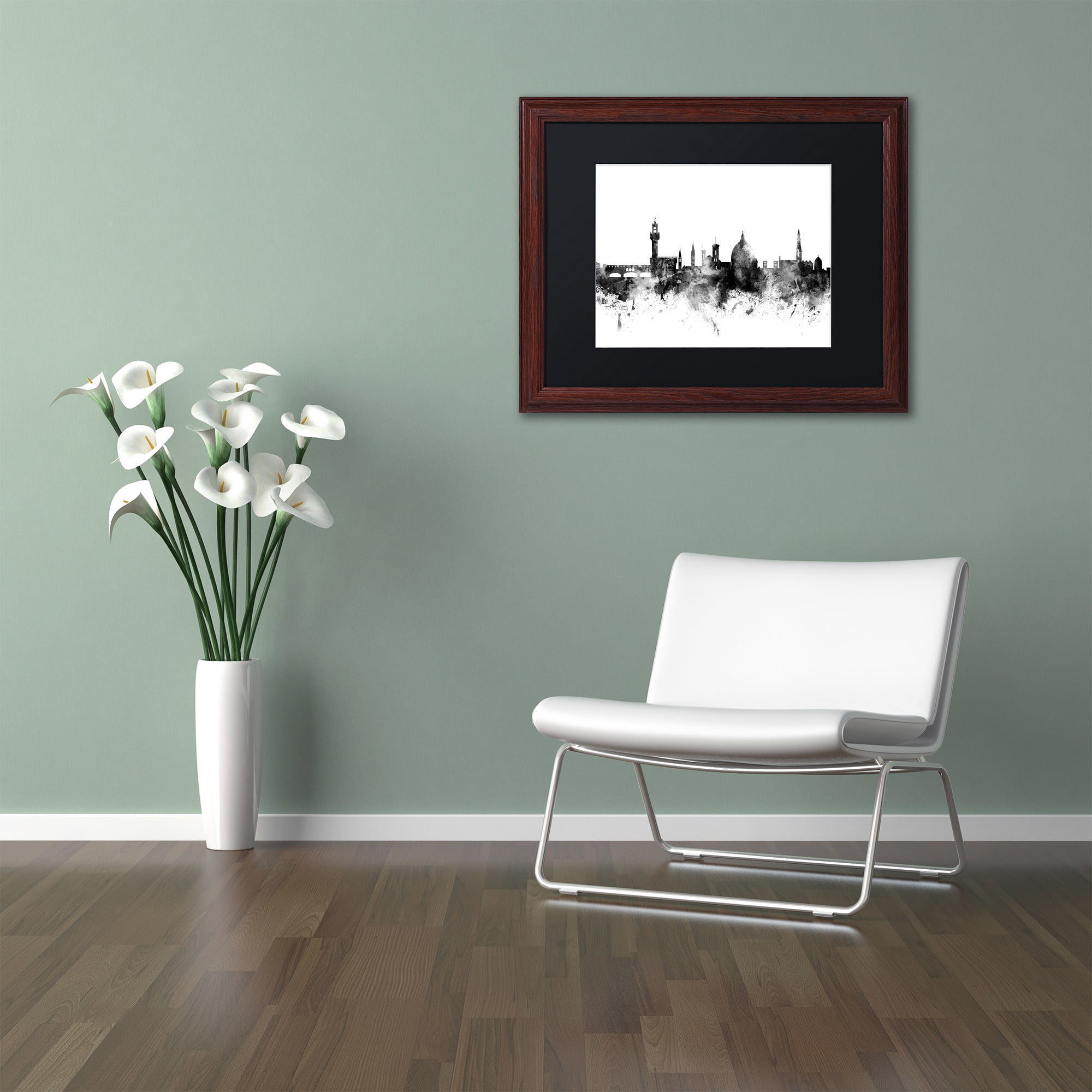 Trademark Fine Art "Florence Italy Skyline B&W" Canvas Art by Michael Tompsett, Black Matte, Wood Frame