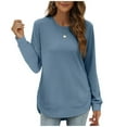 thumbnail image 2 of UJNDER Women's Sweatshirt Solid Color Lightweight Asymmetrical Hem Pullover Long Sleeve Casual Blue XXL, 2 of 5