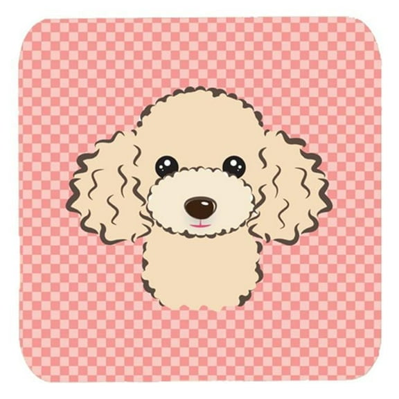3.5 x 3.5 In. Checkerboard Pink Buff Poodle Foam Coasters, Set Of 4