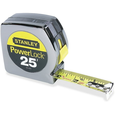 Stanley Powerlock II Power Return Rule, 1" x 25ft, Chrome/Yellow