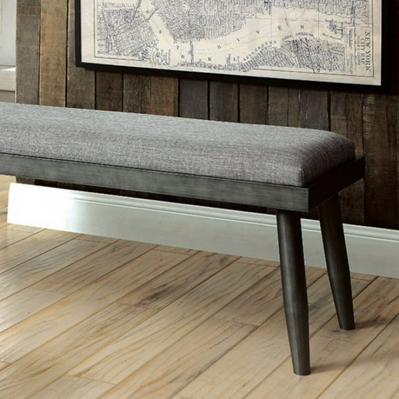 Fabric Upholstered Metal Bench with Angled Legs Gray - Saltoro Sherpi