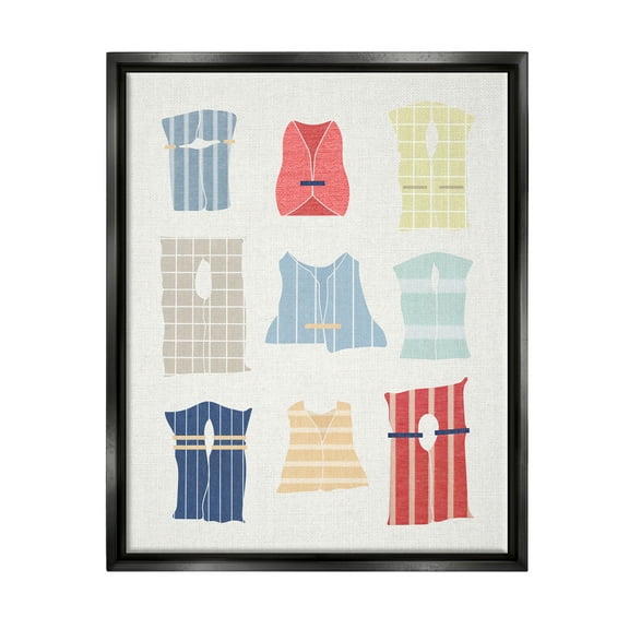 Stupell Industries Modern Life Jackets Beauty & Fashion Painting Black Floater Framed Canvas Art Print Wall Art, 17 x 21