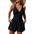 thumbnail image 5 of GEWSEY Womens Romper Swimsuits Summer Beach One Piece Swimwear Sexy Deep V Tummy Control Bathing Suits Fit Romper (Black, XL), 5 of 6