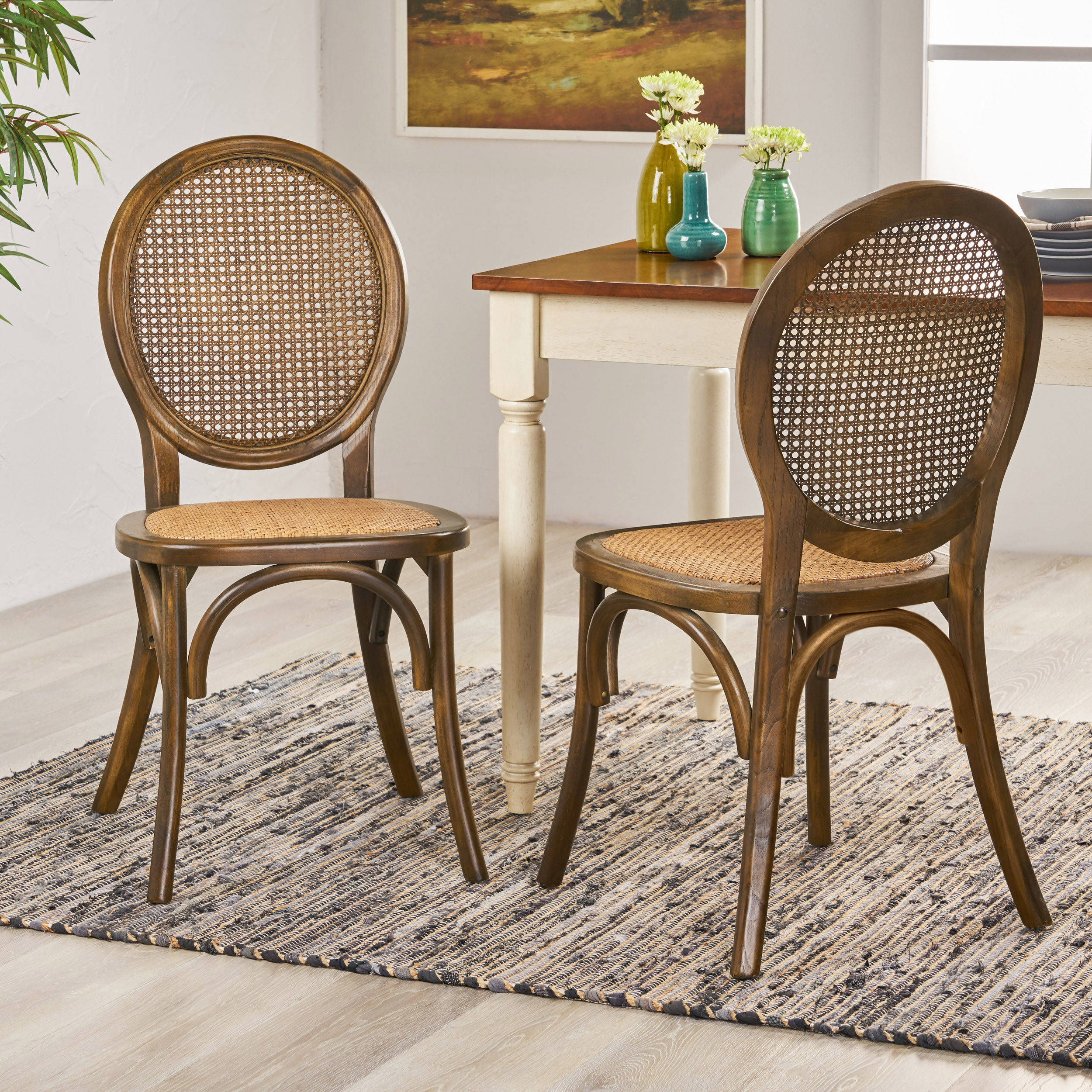 Noble House Jeremiah Contemporary Rattan Dining Chairs, Set of 2, Brown